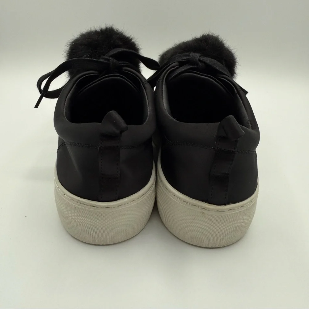 J/SLIDES Faux Fur Pom Pom Satin Platform Lace-Up Black Women’s Sneakers Size 7 - Picture 13 of 14